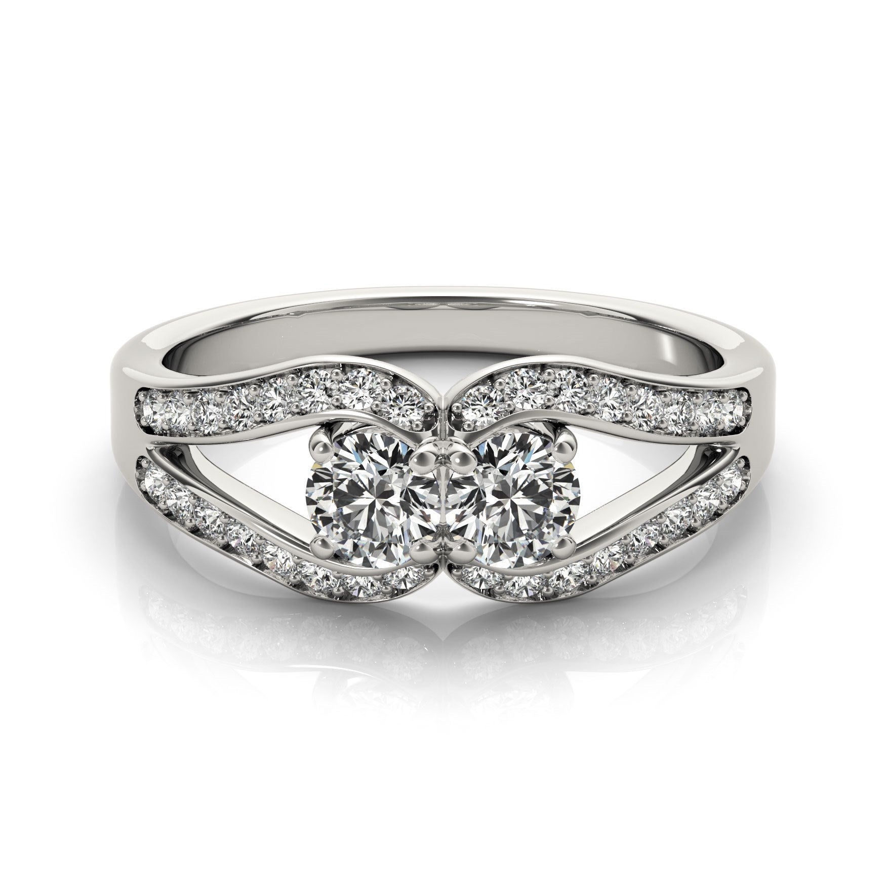 Two Stone Split Shank Design Diamond Ring in 14k White Gold (3/4 cttw)