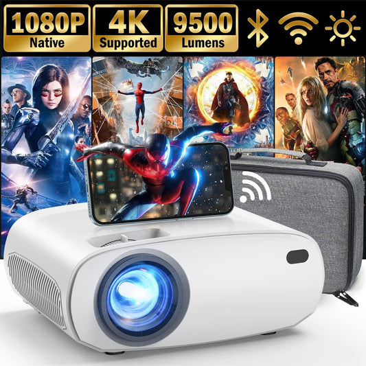 9500L 1080P FHD Outdoor Movie Projector with Carry Bag, front 