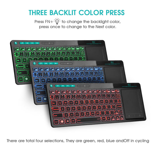Wireless 3-LED Color Backlit Multimedia Keyboard with Multi-Touch Big Size Trackpad