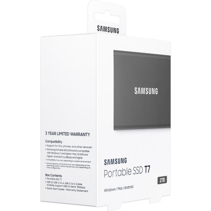 Samsung T7 MU-PC2T0T/AM 2 TB Portable Solid State Drive - External - PCI Express NVMe - Titan Gray