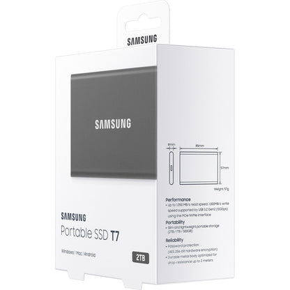 Samsung T7 MU-PC2T0T/AM 2 TB Portable Solid State Drive - External - PCI Express NVMe - Titan Gray