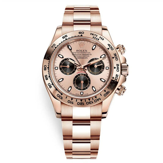 Rolex Cosmograph Daytona 40mm - Rose & Black Index Dial, 18K Rose Gold Oyster Bracelet Men's Watch