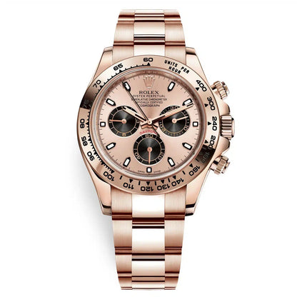 Rolex Cosmograph Daytona 40mm - Rose & Black Index Dial, 18K Rose Gold Oyster Bracelet Men's Watch