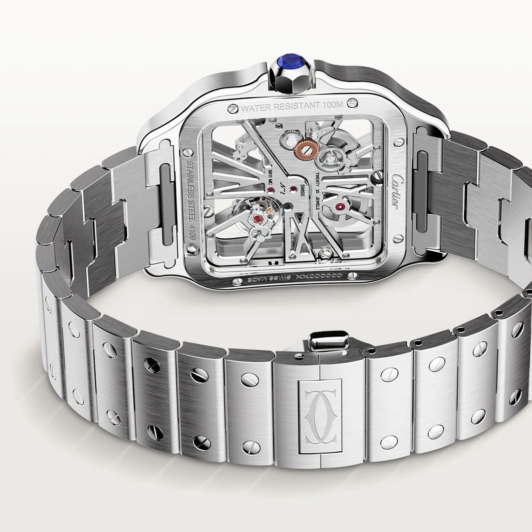 Cartier Santos de Cartier, 40mm, Stainless Steel, Skeleton, back with strap 
