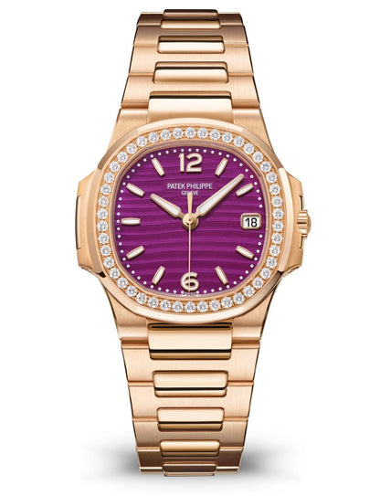 Patek Philippe Nautilus Ladies 32mm Women's Watch Purple Wave Motif Dial, 18K Rose Gold Bracelet