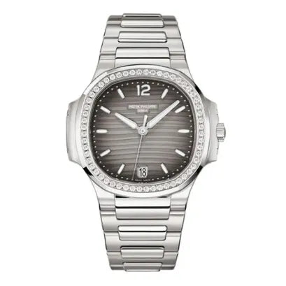 Patek Philippe Nautilus Ladies 35.2mm Women's Watch - Gray Opaline Dial & Diamond Bezel in Stainless Steel Bracelet