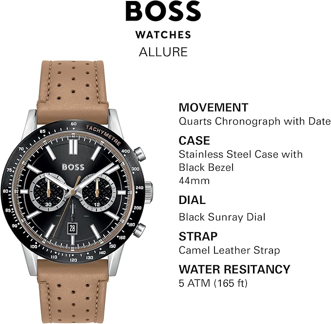 Hugo Boss Allure Men's Watch - Stainless Steel Leather Strap Chronograph Date Mens Watch