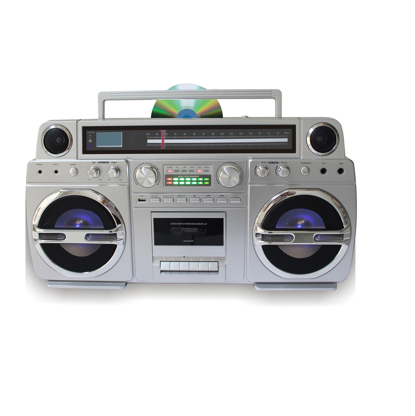 Techplay MONSTER-PRO 1980s-style Boom Box CD Player, Cassette Pl