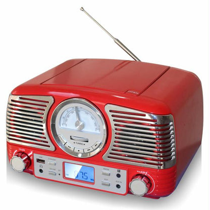 Techplay Qt62bt Red, Retro Design Compact Stereo Cd, With Am/fm