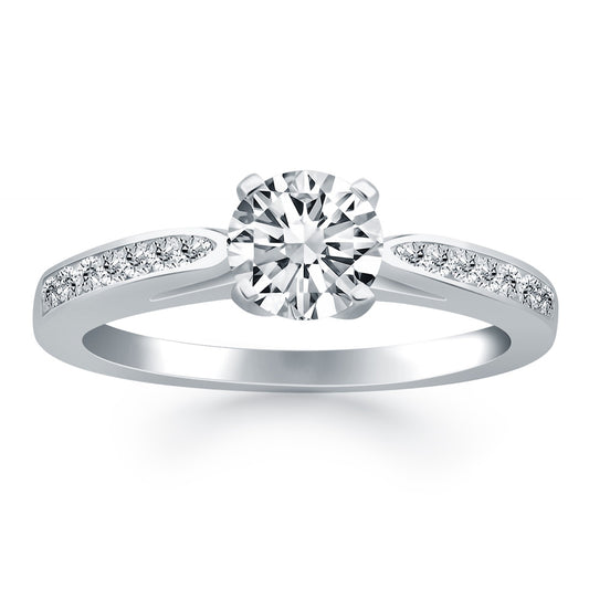 14k White Gold Cathedral Engagement Ring Mounting with Pave Diamonds