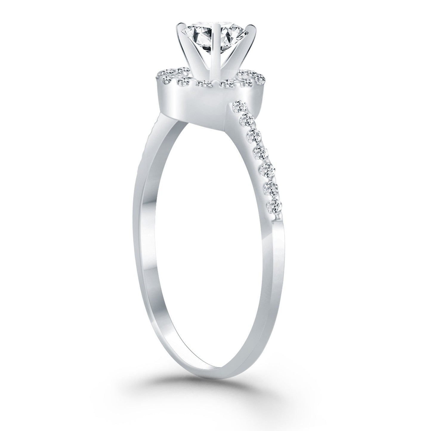 14k White Gold Diamond Halo Collar Engagement Ring Mounting