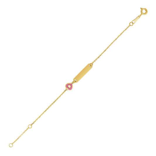 14k Yellow Gold 5 1/2 inch Childrens ID Bracelet with Enameled Heart (1.00 mm)