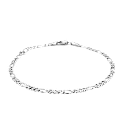 14k White Gold Solid Figaro Bracelet (2.60 mm)