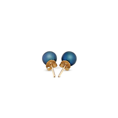 14k Yellow Gold Cultured Black Pearl Stud Earrings (6mm)