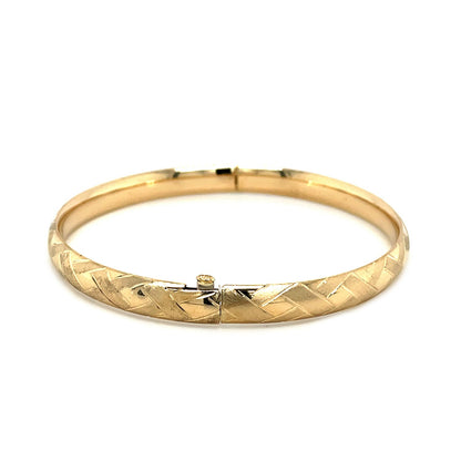 14k Yellow Gold Domed Bangle with a Weave Motif (6.00 mm)