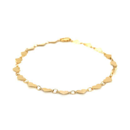 14k Yellow Gold 7 inch Mirrored Heart Chain Bracelet (5.00 mm)