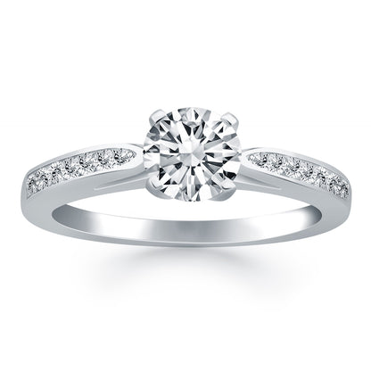 14k White Gold Cathedral Engagement Ring with Pave Diamonds