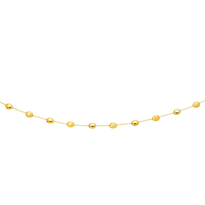 14k Yellow Gold Necklace with Polished and Textured Pebble Stations