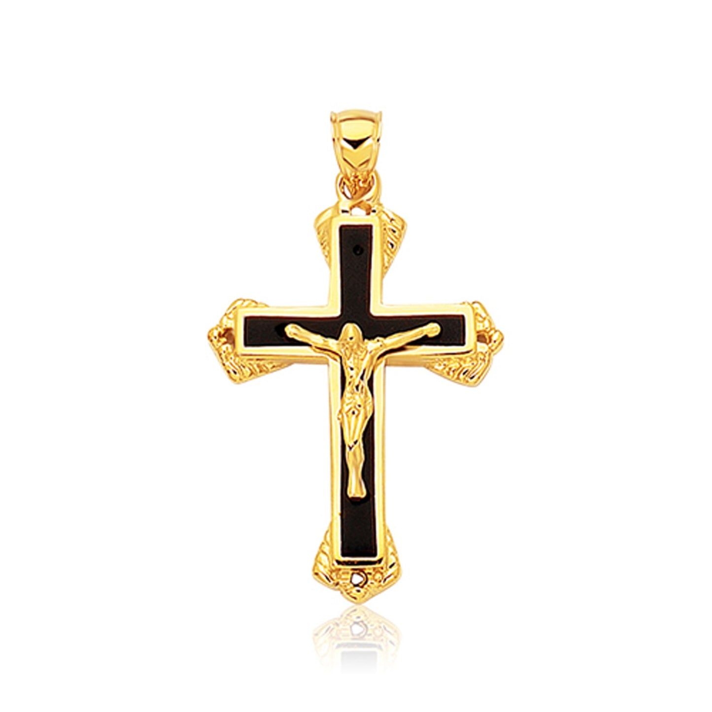 14k Yellow Gold Black Onyx Cross Pendant