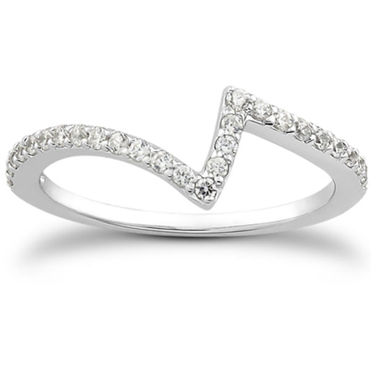 14k White Gold Fancy Zig Zag Pave Diamond Wedding Ring Band