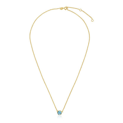 14k Yellow Gold 17 inch Necklace with Round Blue Topaz