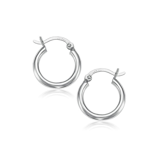 14k White Gold Polished Hoop Earrings (2x15mm)