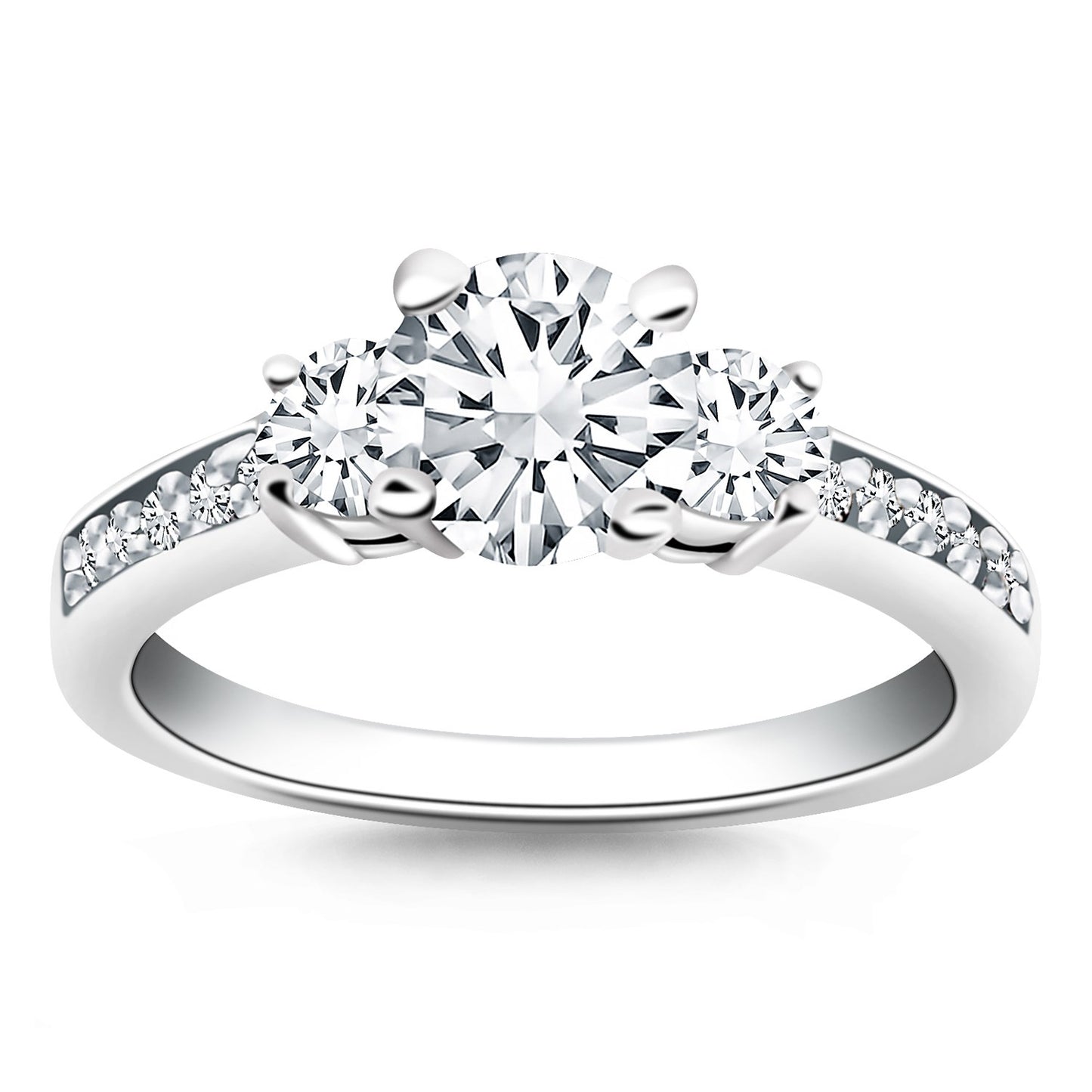 14k White Gold Three Stone Engagement Ring with Diamond Band