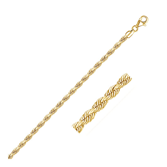 14k Yellow Gold Solid Diamond Cut Rope Bracelet (3.00 mm)