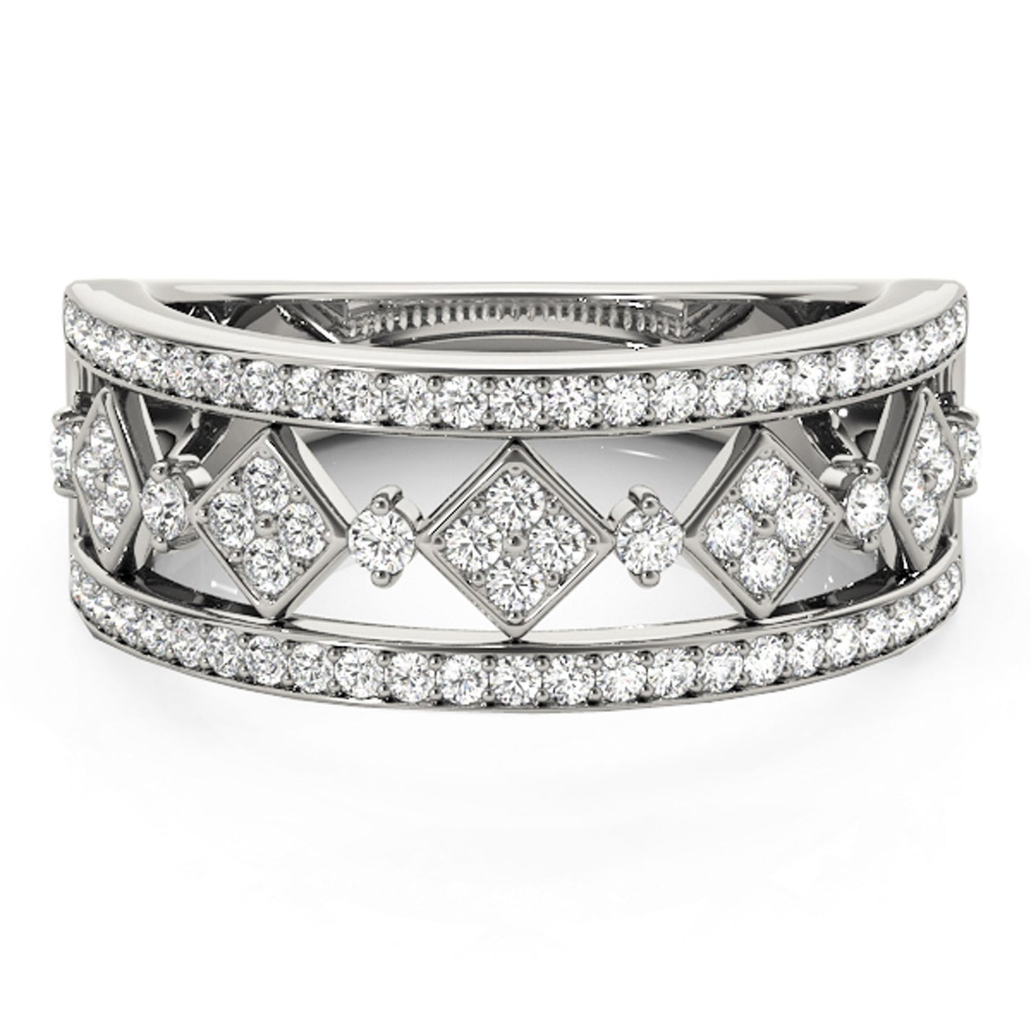 Diamond Studded Square Motif Ring in 14k White Gold (1/2 cttw)