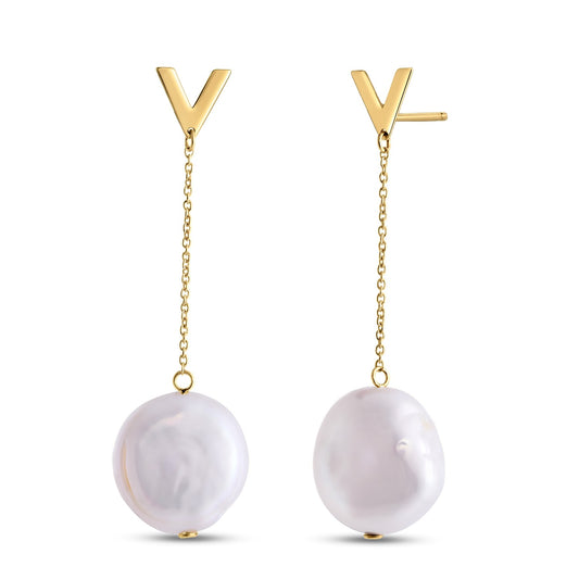 14k Yellow Gold Tesoro Pearl Drop Earrings