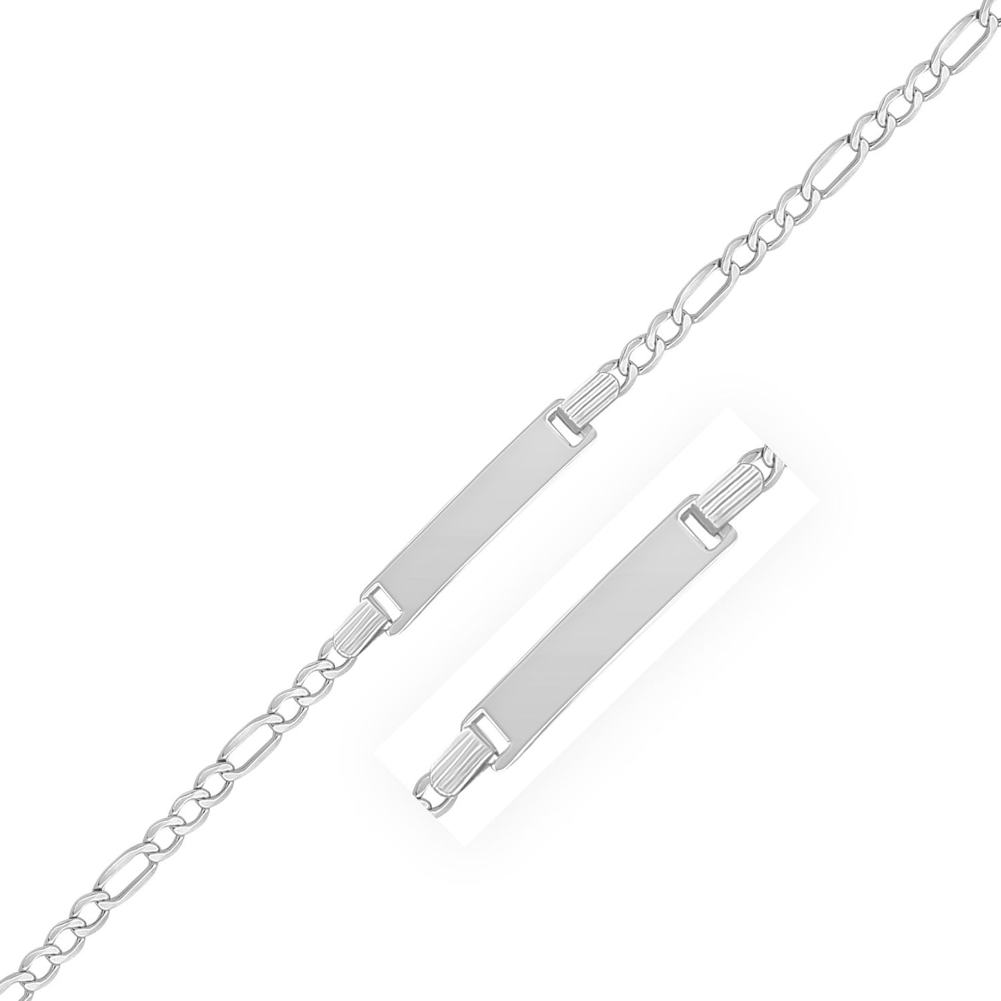 14k White Gold Figaro Chain Fancy Childrens ID Bracelet (3.30 mm)