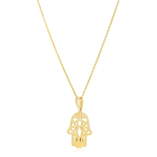 14k Yellow Gold High Polish Hamsa Amulet Necklace