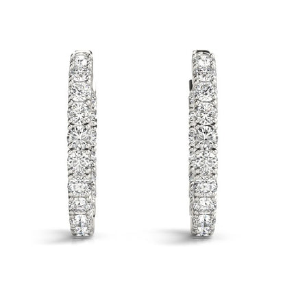 14k White Gold Two Sided Prong Set Diamond Hoop Earrings (3 1/2 cttw)