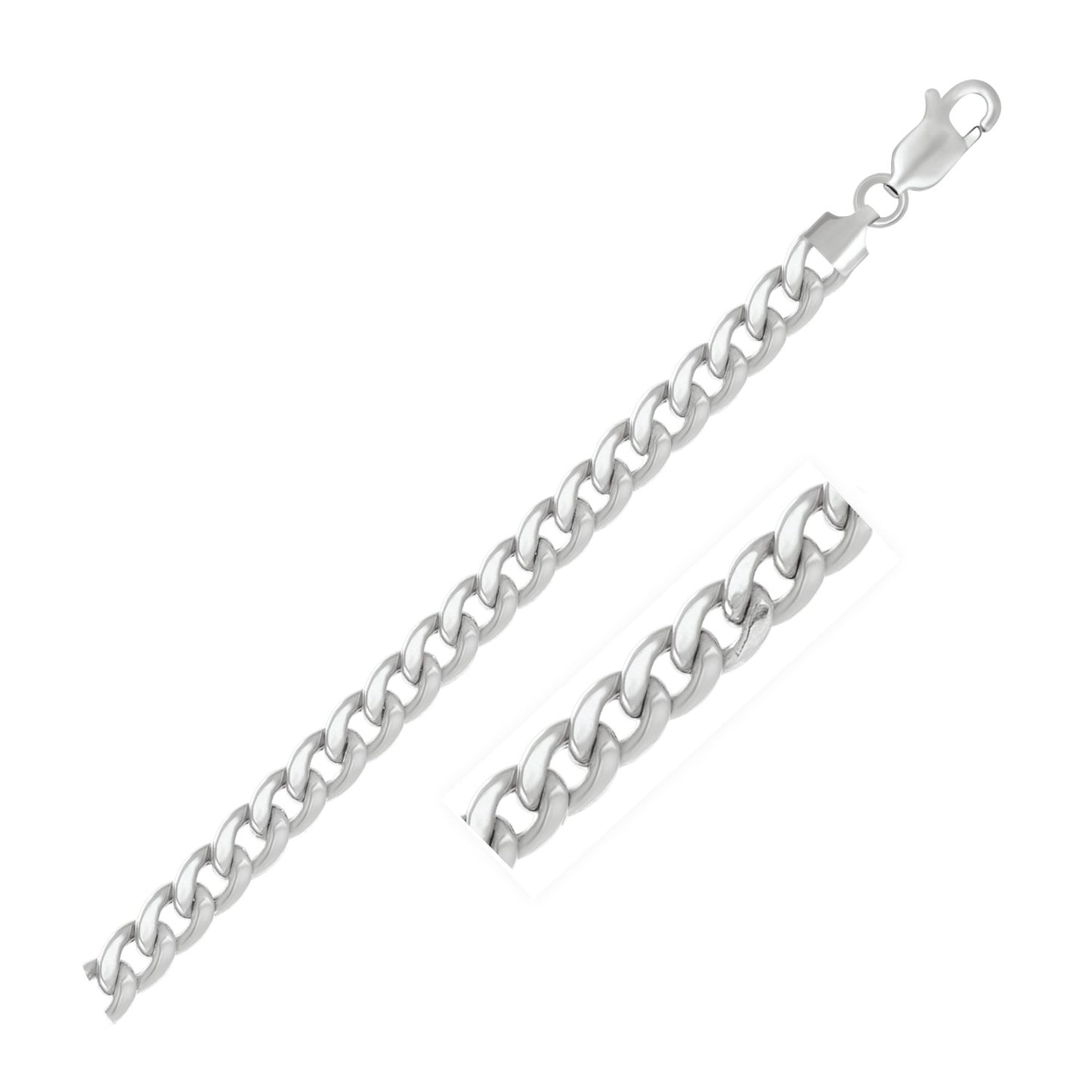 14K White Gold Miami Cuban Semi Solid Chain (7.00 mm)