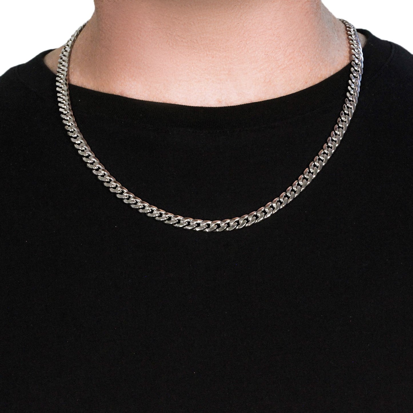 14K White Gold Miami Cuban Semi Solid Chain (7.00 mm)