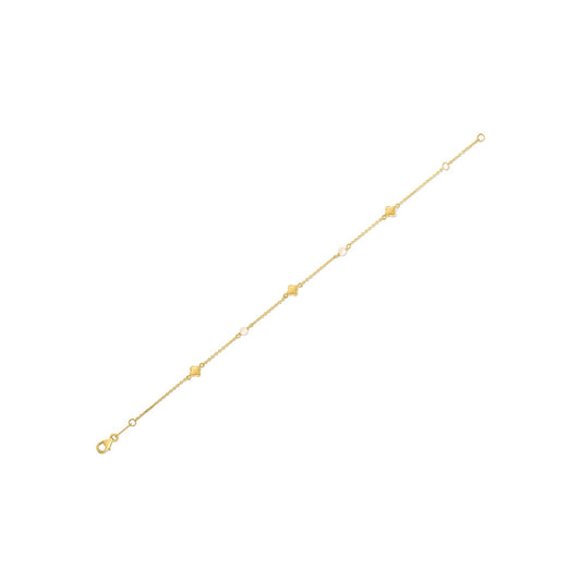 14k Yellow Gold Pearl Clover Bracelet