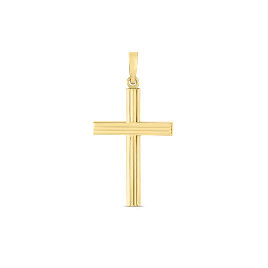 14k Yellow Gold High Polish Ribber Cross Pendant