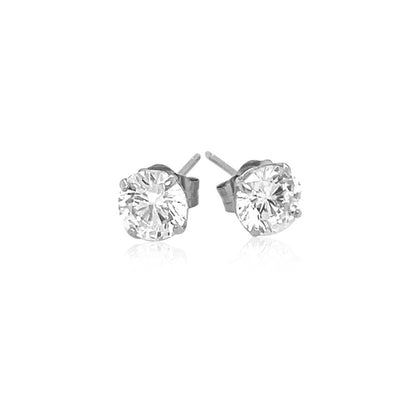 14k White Gold Stud Earrings with White Hue Faceted Cubic Zirconia(5mm)