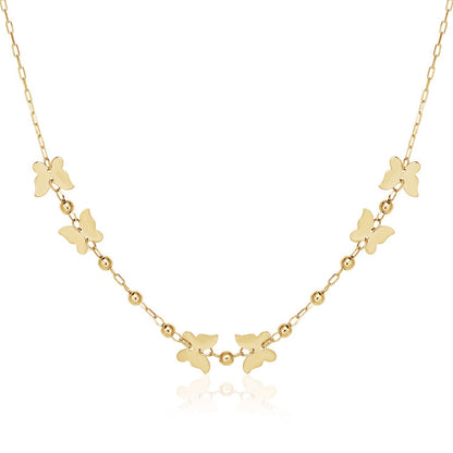 14k Yellow Gold 18 inch Necklace with Polished Butterflies and Beads