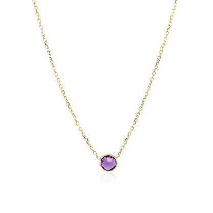 14k Yellow Gold 17 inch Necklace with Round Amethyst