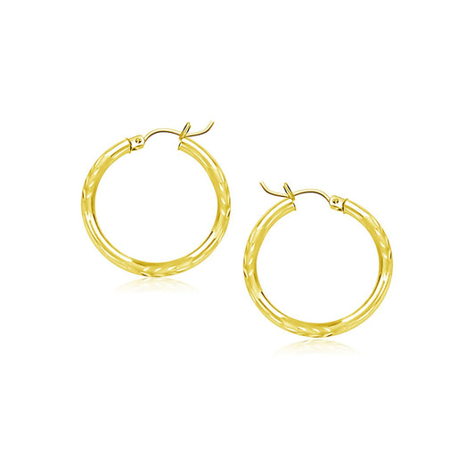 10k Yellow Gold Diamond Cut Hoop Earrings (2x15mm)