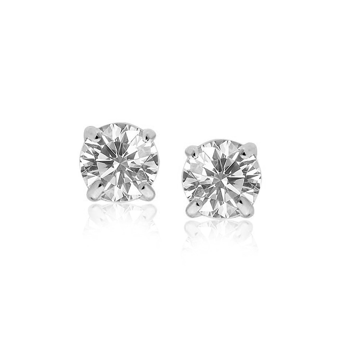 14k White Gold Round CZ Stud Earrings(8mm)