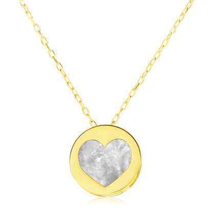 14k Yellow Gold Necklace with Heart in Mother of Pearl