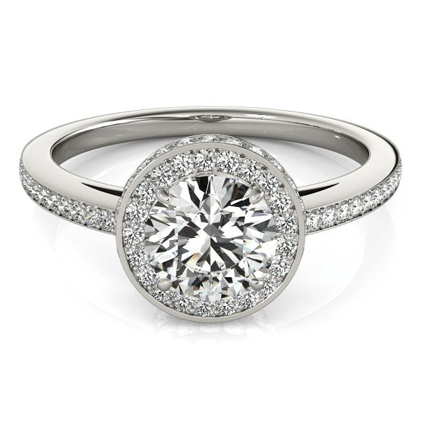 14k White Gold Round Diamond Engagement Ring with Pave Set Halo (1 1/2 cttw)