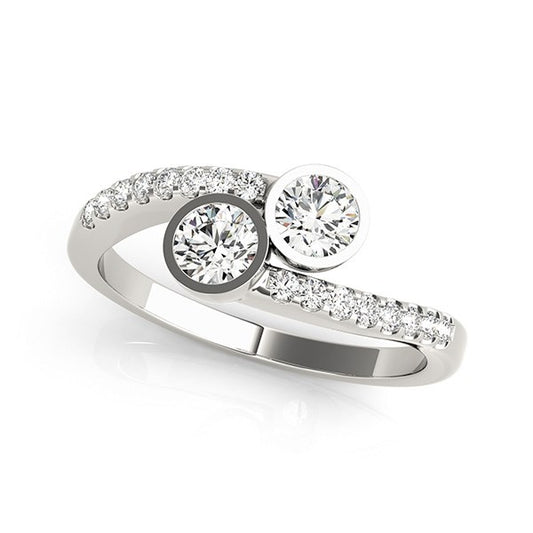 14k White Gold Round Bezel Setting Two Stone Diamond Ring (5/8 cttw)