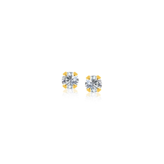 14k Yellow Gold Stud Earrings with Faceted White Cubic Zirconia(2mm)