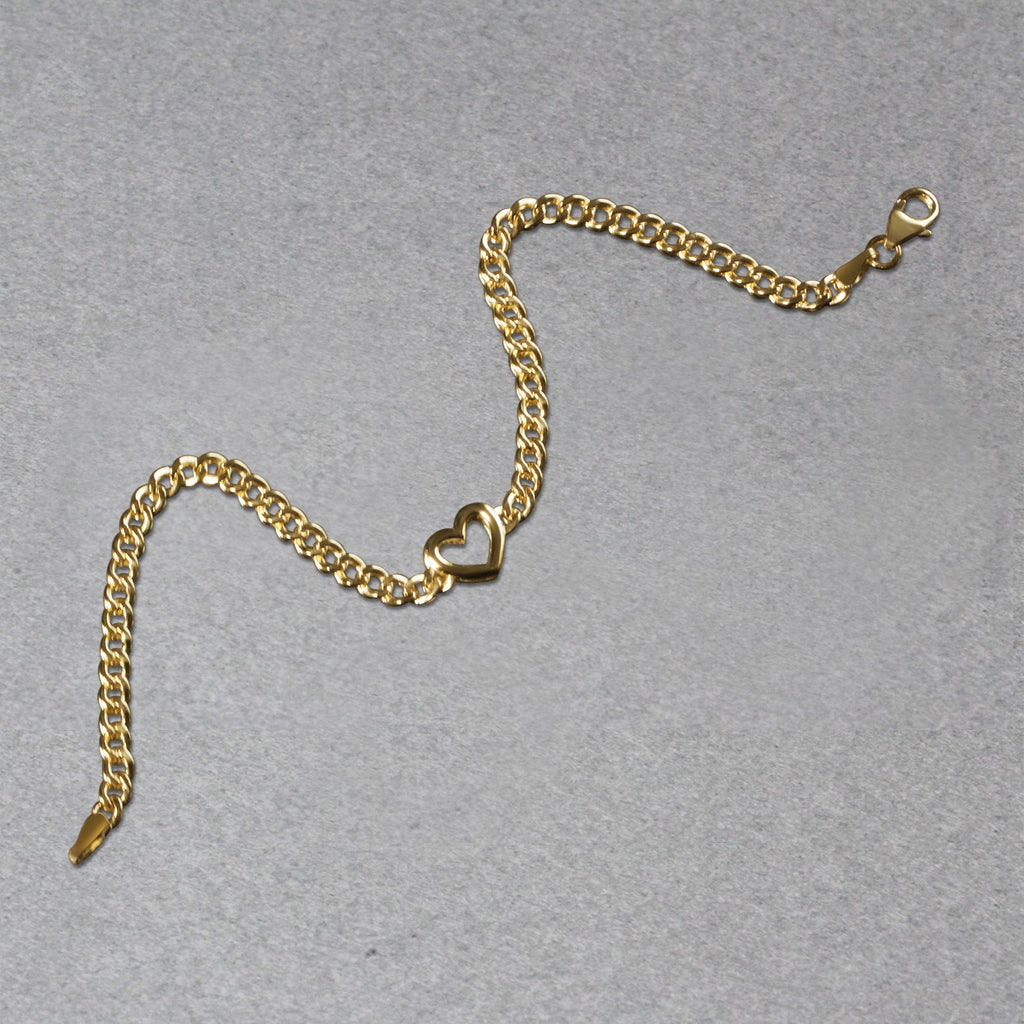 14k Yellow Gold 7 inch Curb Chain Bracelet with Heart (3.40 mm)