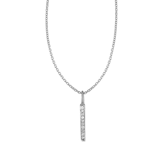 14k White Gold Bar Pendant with Diamonds