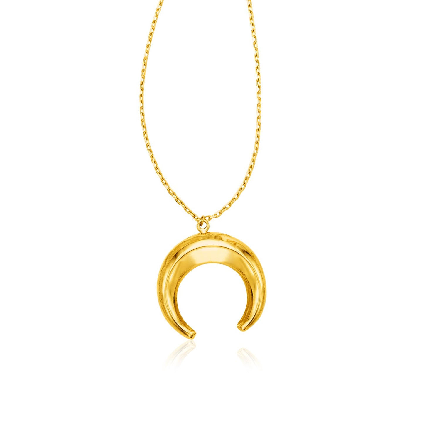 14k Yellow Gold 17 inch Necklace with Domed Moon Motif Pendant