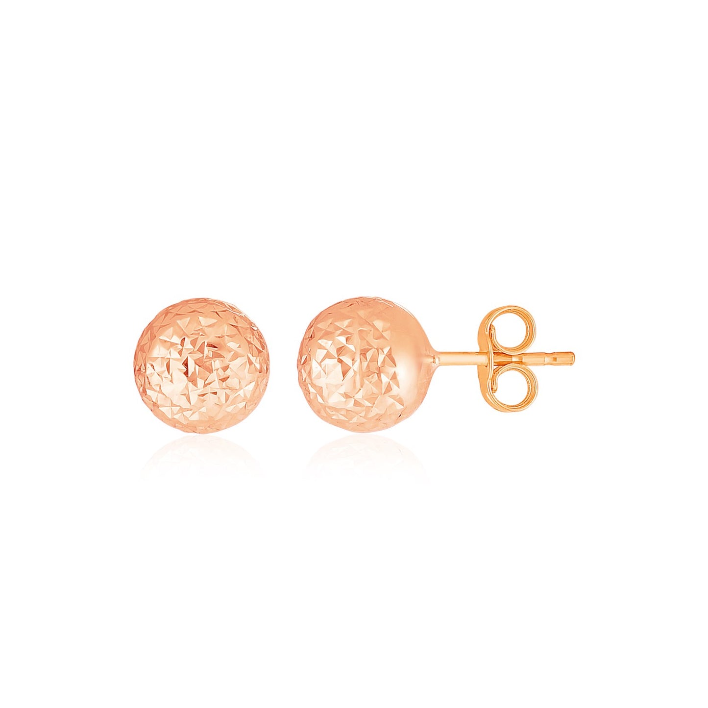 14k Rose Gold Ball Earrings with Crystal Cut Texture(5mm)